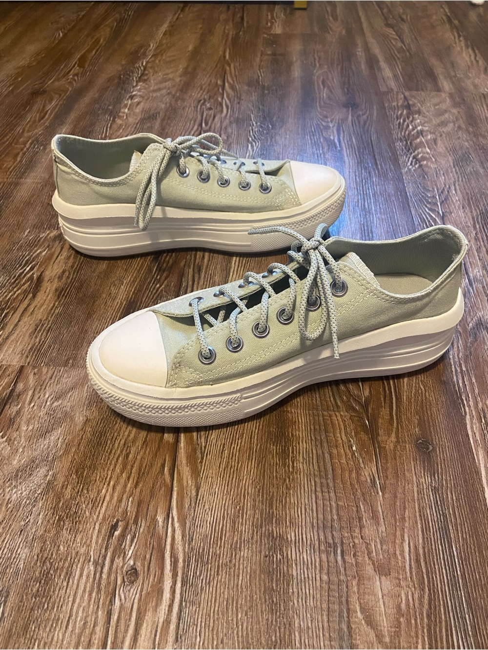 Converse Low-Top Platform Sneakers in Sage Green and White - Picture 4 of 8